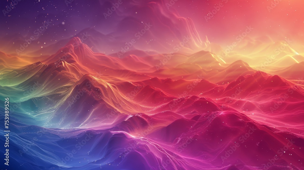 Ethereal landscape with vibrant colors and shimmering light effects