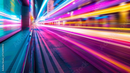 High-speed light trails in urban environment with color gradients