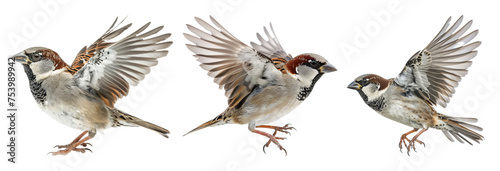 house sparrow bird flying on transparent background photo