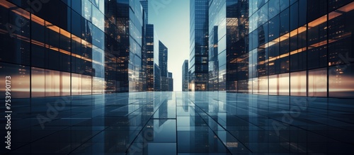 A deserted city street lined with towering buildings in the background  showcasing the urban architecture and scale of the surroundings.