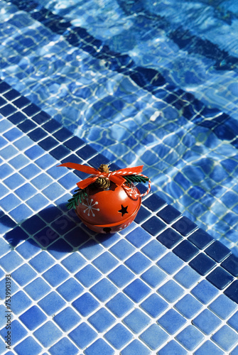 christmas ornament in the swimming pool, 35mm film photo