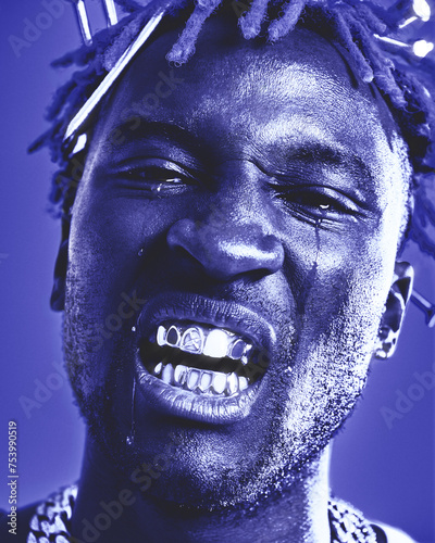 Portrait of a young African American man crying