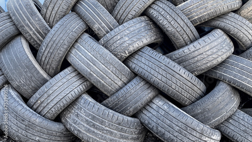 Stacked car tyres photo