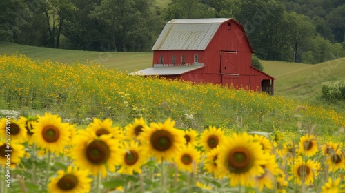 Sunflower yellow and barn red rustic country charm
