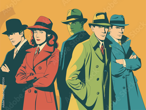 Men and a woman in hats and blazers with crossed arms