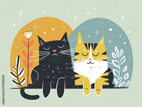 Two Felidae next to each other, eyes closed, looking peaceful