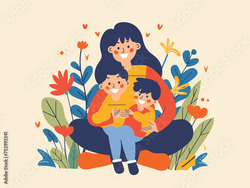 a woman is sitting on the ground holding two children