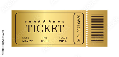 Vector golden ticket isolated on white background photo