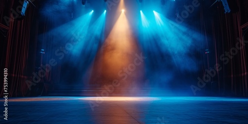 Stage Spotlight with Red and Blue Spotlights  Stage Scene Background.