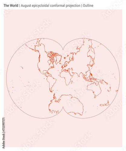 World Map. August epicycloidal conformal projection. Outline style. High Detail World map for infographics, education, reports, presentations. Vector illustration. photo