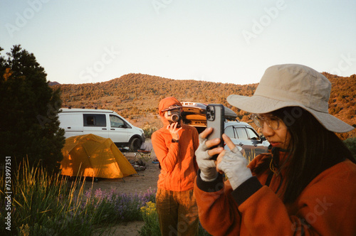 Friends in the outdoors taking photos  photo