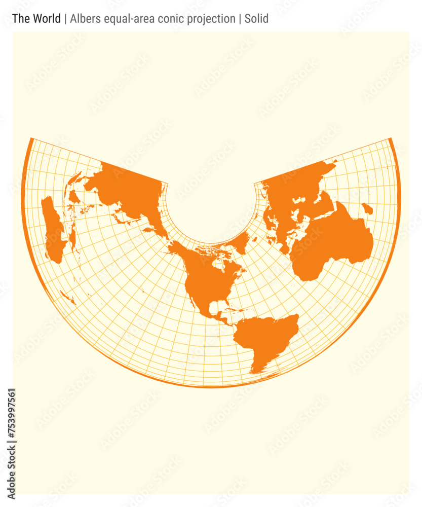 World Map. Albers equal-area conic projection. Solid style. High Detail ...