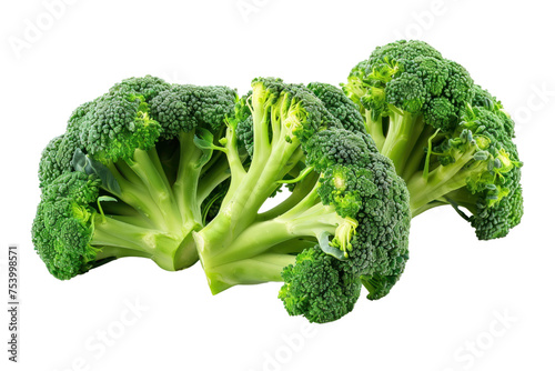 Broccoli: A cancer-fighting vegetable. Rich in vitamins C, K and fiber. Helps strengthen the immune system, nourish bones and the digestive system. isolated on white background.
