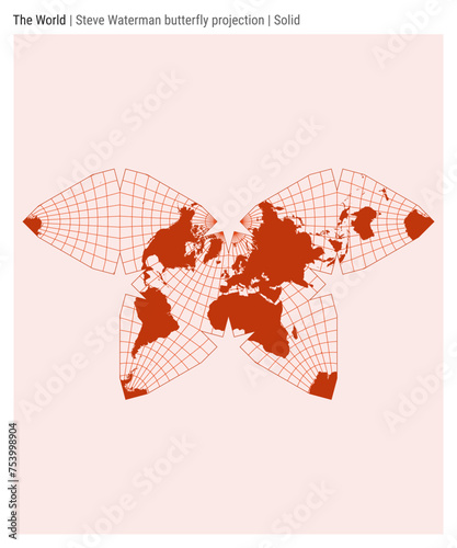 World Map. Steve Waterman butterfly projection. Solid style. High detail world map for infographics, education, reports, and presentations. Vector illustration.