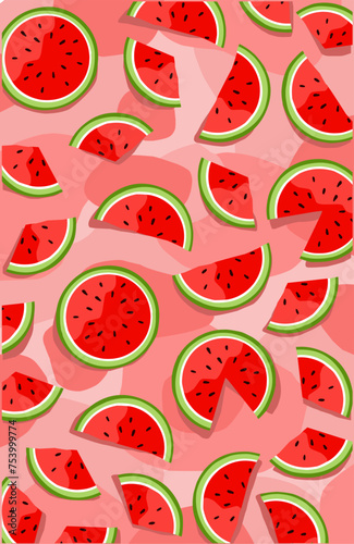 Wallpaper of watermelon slices on pink