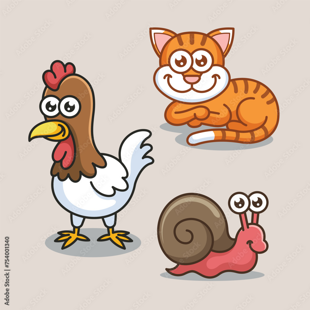 Fototapeta premium Cartoon Farm barn domestic animal for education kids children vector design art