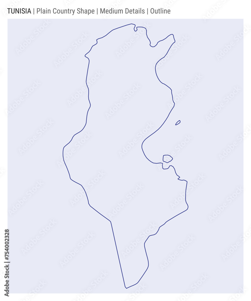 Tunisia plain country map. Medium Details. Outline style. Shape of Tunisia. Vector illustration.