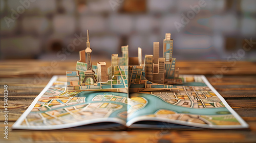 Innovative Pop-up Book Concept: Hand-Held 3D Cityscape with Skyscrapers and Flying Planes