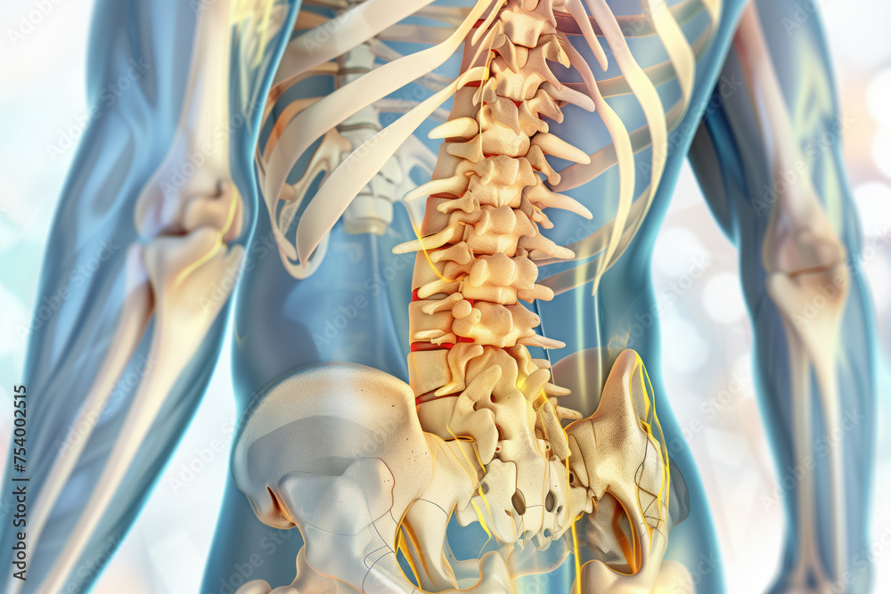 3D illustration of lumbar spine pathology with detailed medical information AI Generative - obrazy, fototapety, plakaty 