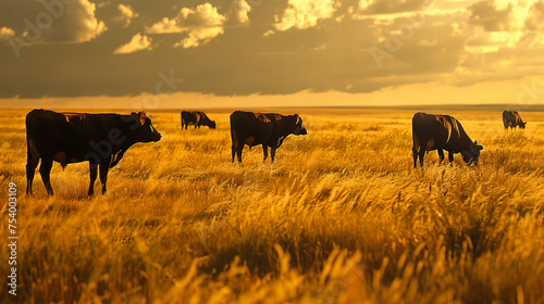 Cattle in a field at sunset  representing the ranching and livestock industry - AI Generated