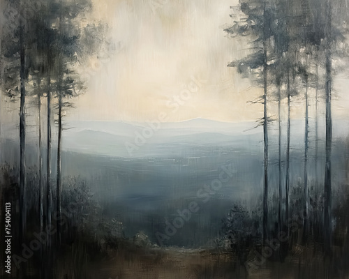 Moody Trees Landscape Painting © ThreePines