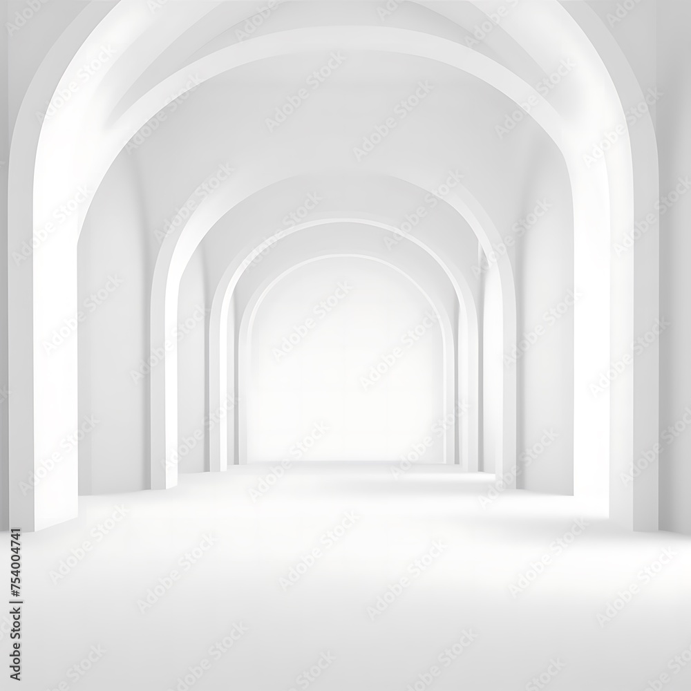 Geometric white abstract background with arches. Backdrop design for product promotion. 3d rendering