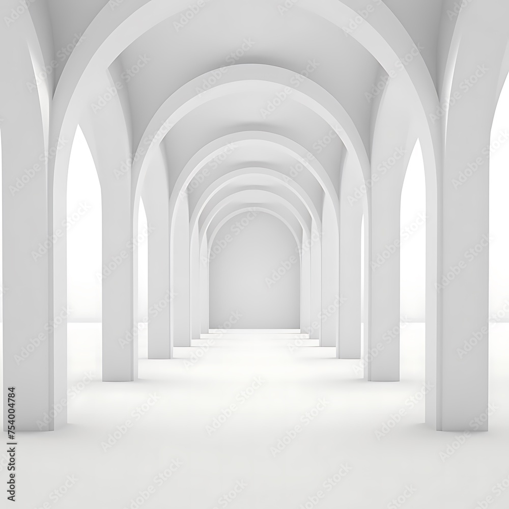 Geometric white abstract background with arches. Backdrop design for product promotion. 3d rendering