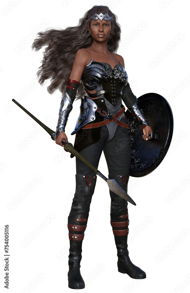 3D Rendered African American Female Warrior Isolated On Transparent Background Fighting With Spear and Shield - 3D Illustration 3D Rendered African American Female Warrior Isolated On Transparent Background Fighting With Spear and Shield - 3D Illustration