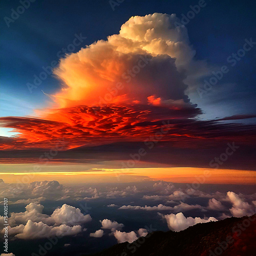 하늘에서 폭발하는 붉은 구름
