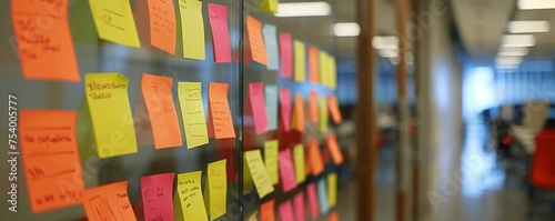 Brainstorming sessions with colorful post-its on glass walls versus independent researchers with digital notebooks photo
