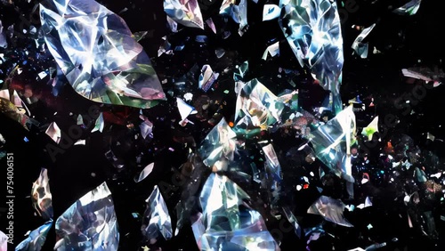 Sparkling gemstones of various colors emerge from the darkness, exploding with radiance.
