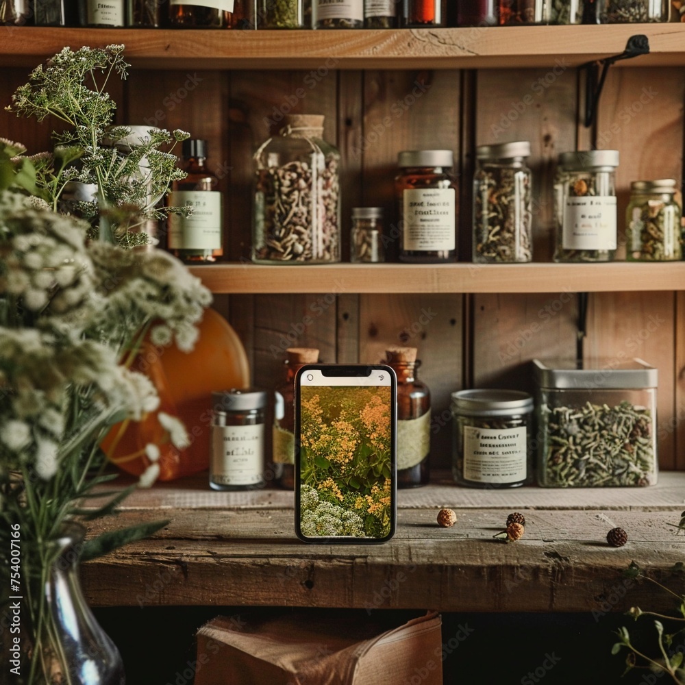 A digital health app connecting patients to medical professionals shelves lined with ancient medicinal texts A digital health app connecting patients to medical professionals shelves lined with ancient medicinal texts