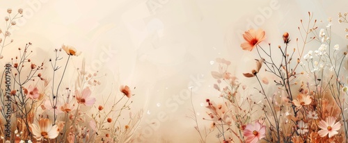 A delicate pastel bohemian background with a whimsical arrangement of flowers, exuding a dreamy and romantic aura.
