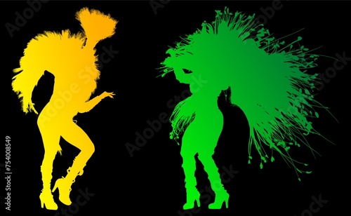samba  baile  brasil  danza  carnaval  silueta  color  vector  pegatina  plumas  traje  ilustracion  angel  diablo  