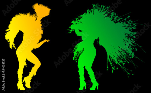 samba, baile, brasil, danza, carnaval, silueta, color, vector, pegatina, plumas, traje, ilustracion, angel, diablo	
