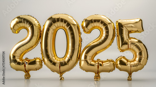 new year concept, 2025, happy new year, golden ballon text on white background. . generative ai
