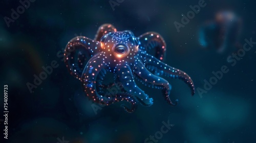 In the eerie darkness of the deep sea tiny creatures emit an almost magical light guiding the way through the infinite depths. Their luminous bodies create an enchanting spectacle
