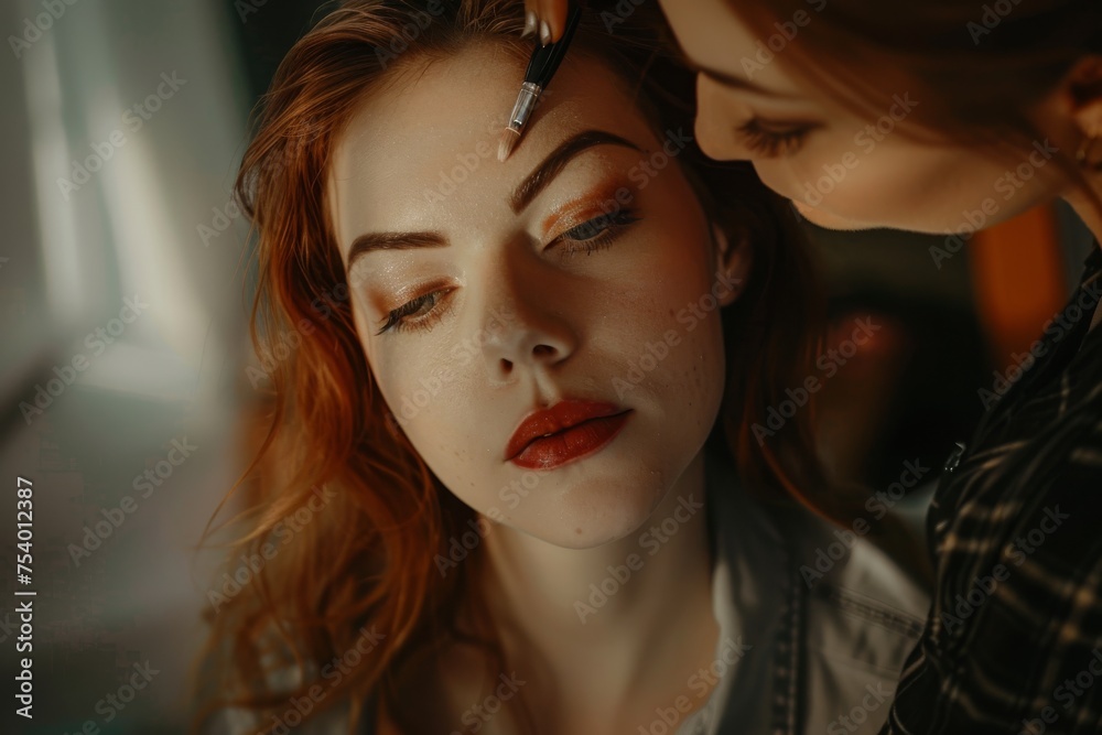 Woman Getting Her Makeup Done By A Makeup Artist Woman Getting Her Makeup Done By A Makeup Artist