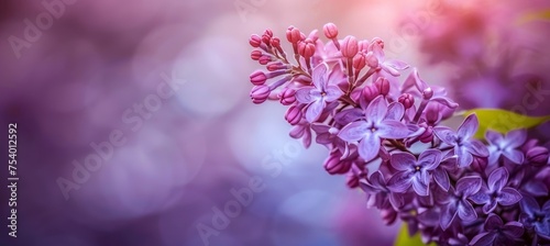Lilac flowers double exposure frame with copy space for text, elegant greeting card template.