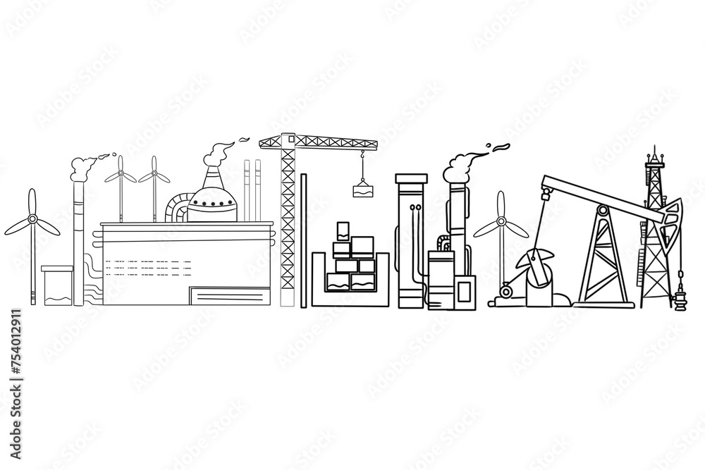 Illustrations of industrial, factory and mining activities