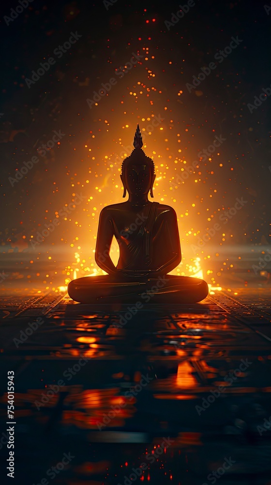 silhouette of Buddha sitting meditating, black background, generative ai silhouette of Buddha sitting meditating, black background, generative ai