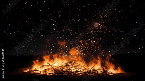 Evening outdoor nature background with campfire closeup photo