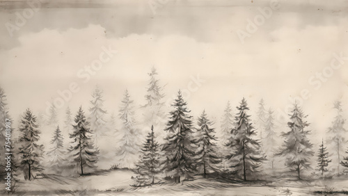 Winter Pine Trees Painting