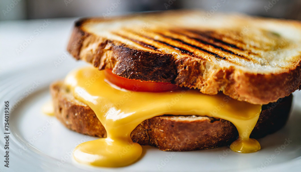 Grilled cheese sandwich on white table, symbolizing comfort, nostalgia, and indulgence, with caption space for advertising or promotion Grilled cheese sandwich on white table, symbolizing comfort, nostalgia, and indulgence, with caption space for advertising or promotion