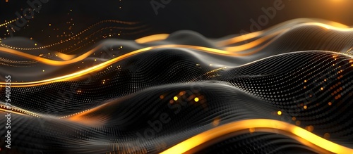 Golden Lines Undulating on a Black Digital Landscape, To convey a sense of advanced technology and innovation in a modern and stylish way