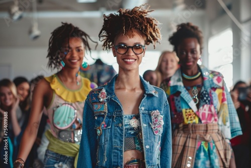 diverse models are confidently showcasing unique clothing made from upcycled materials