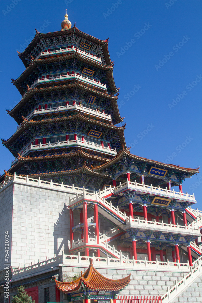 Fototapeta premium Dandong,Liaoning,China - October 4 2023: Traditional Chinese pavilion architecture.