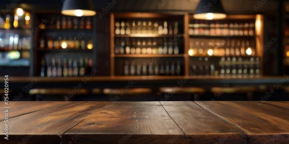 Rustic empty wooden table top of bar counter liquor store with copy space for your decoration. Vintage pub interior, Restaurant space. Abstract blurred bar background for product placement Rustic empty wooden table top of bar counter liquor store with copy space for your decoration. Vintage pub interior, Restaurant space. Abstract blurred bar background for product placement