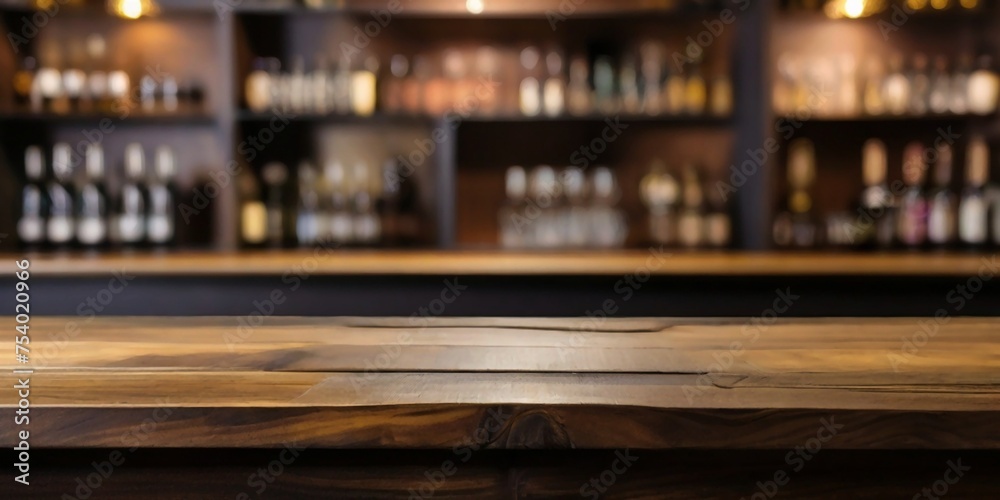 Rustic empty wooden table top of bar counter liquor store with copy space for your decoration. Vintage pub interior, Restaurant space. Abstract blurred bar background for product placement Rustic empty wooden table top of bar counter liquor store with copy space for your decoration. Vintage pub interior, Restaurant space. Abstract blurred bar background for product placement