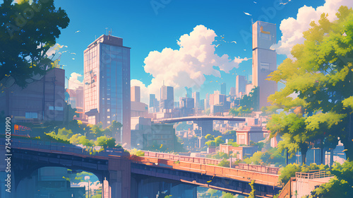 Amazing anime city building illustration